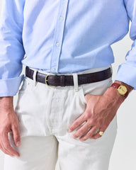 Dark Brown Crocodile Embossed Leather Belt