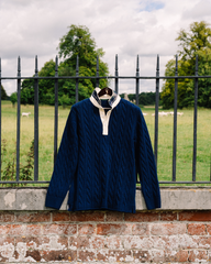 Italian Wool Navy Cable Knit Rugby