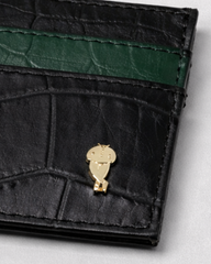 Crocodile Embossed Black Leather Card Holder