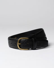 Black Crocodile Embossed Leather Belt