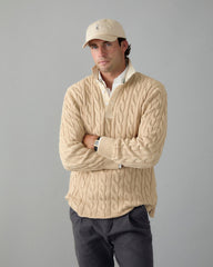 Light Camel Cotton Cable Knit Rugby