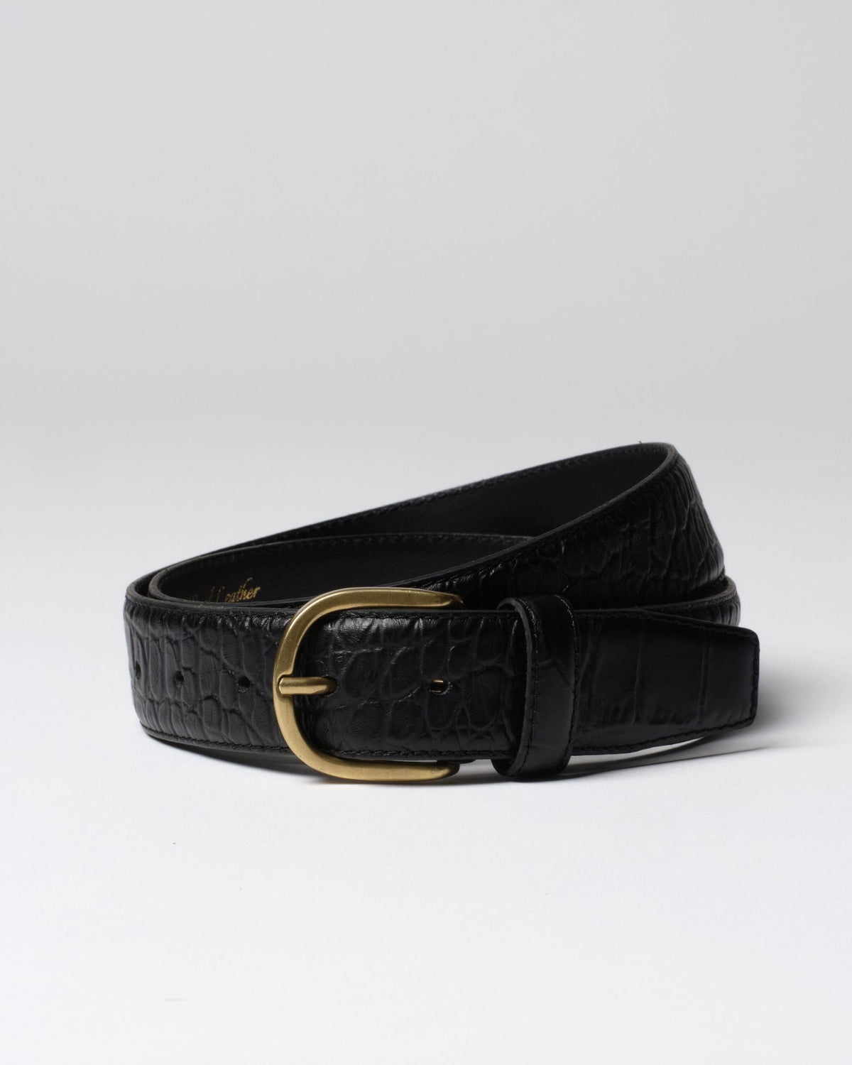 Black Crocodile Embossed Leather Belt