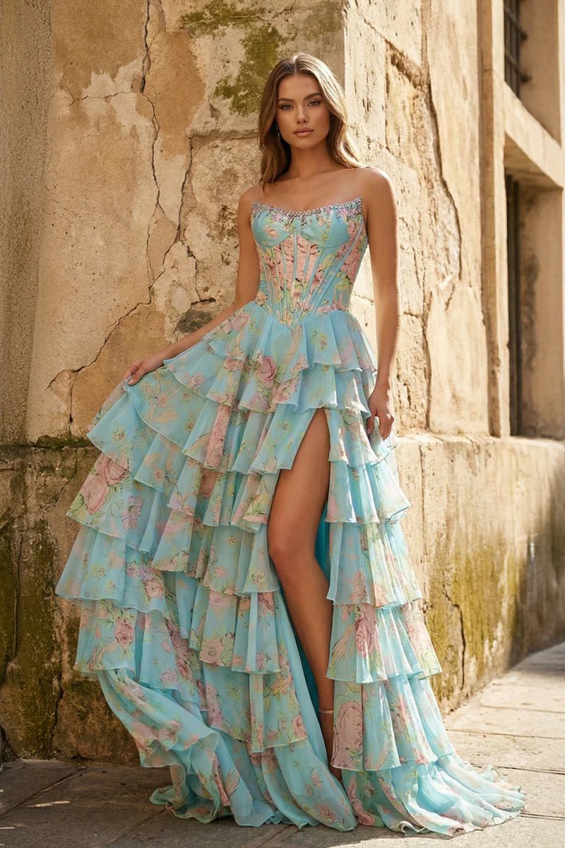 V-Neck Satin Slit Prom Dress - Image 3