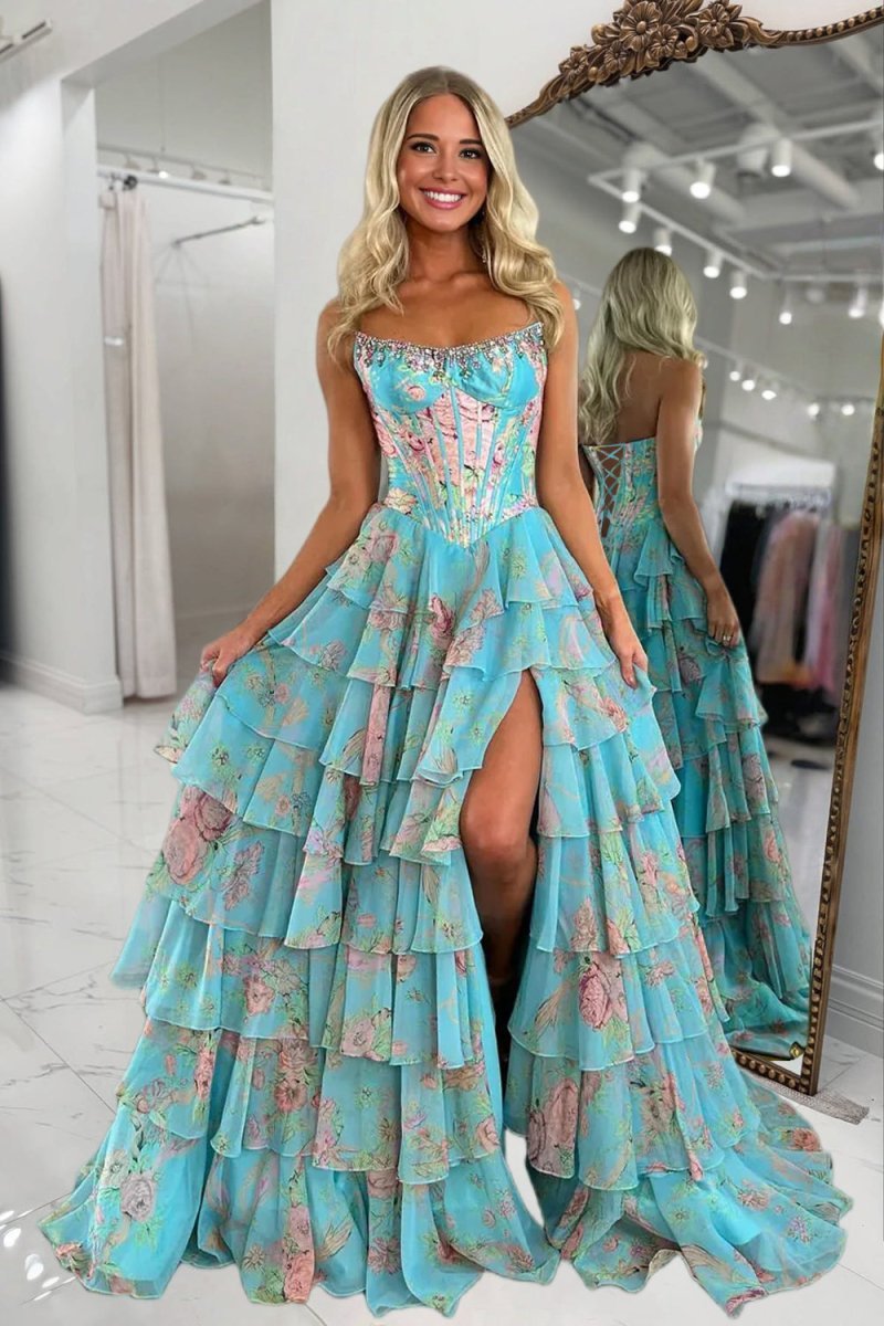 V-Neck Satin Slit Prom Dress - Image 5
